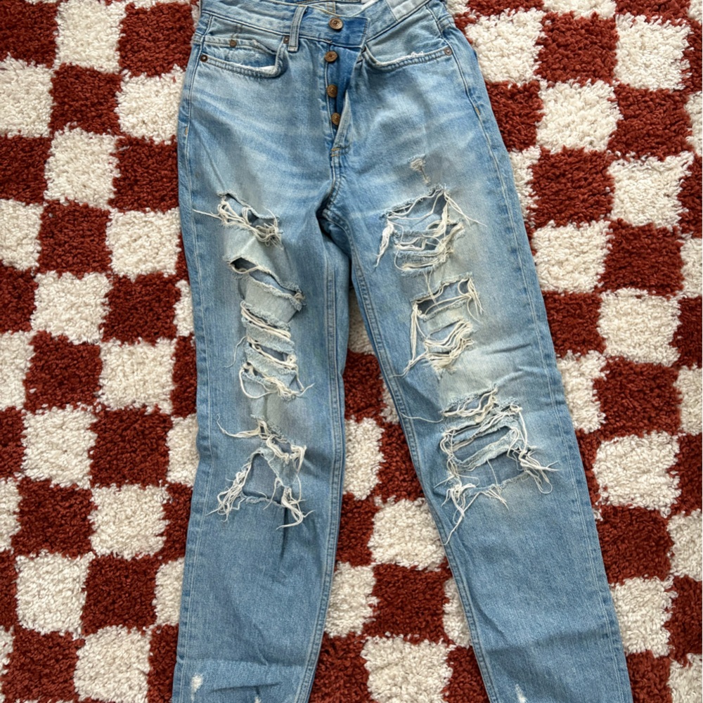 Distressed Blue Denim Jeans